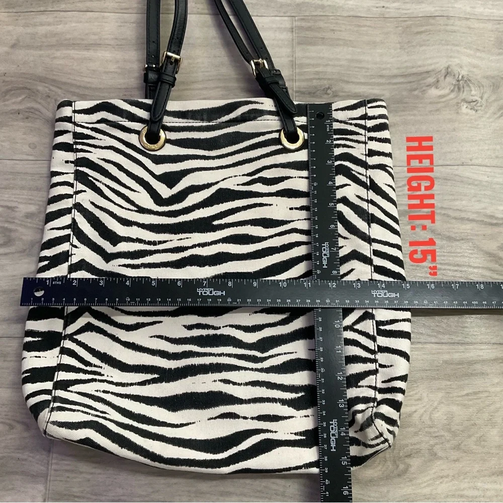 New Michael by Michael Kors Zebra print canvas tote black and white